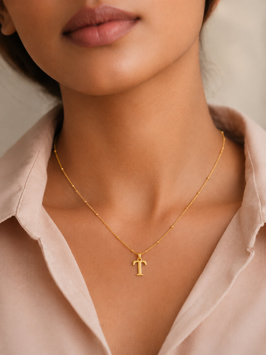 Demi Fine 18K Gold Plated Stainless steel Signature T Pendant Necklace Length - 24.4 cm