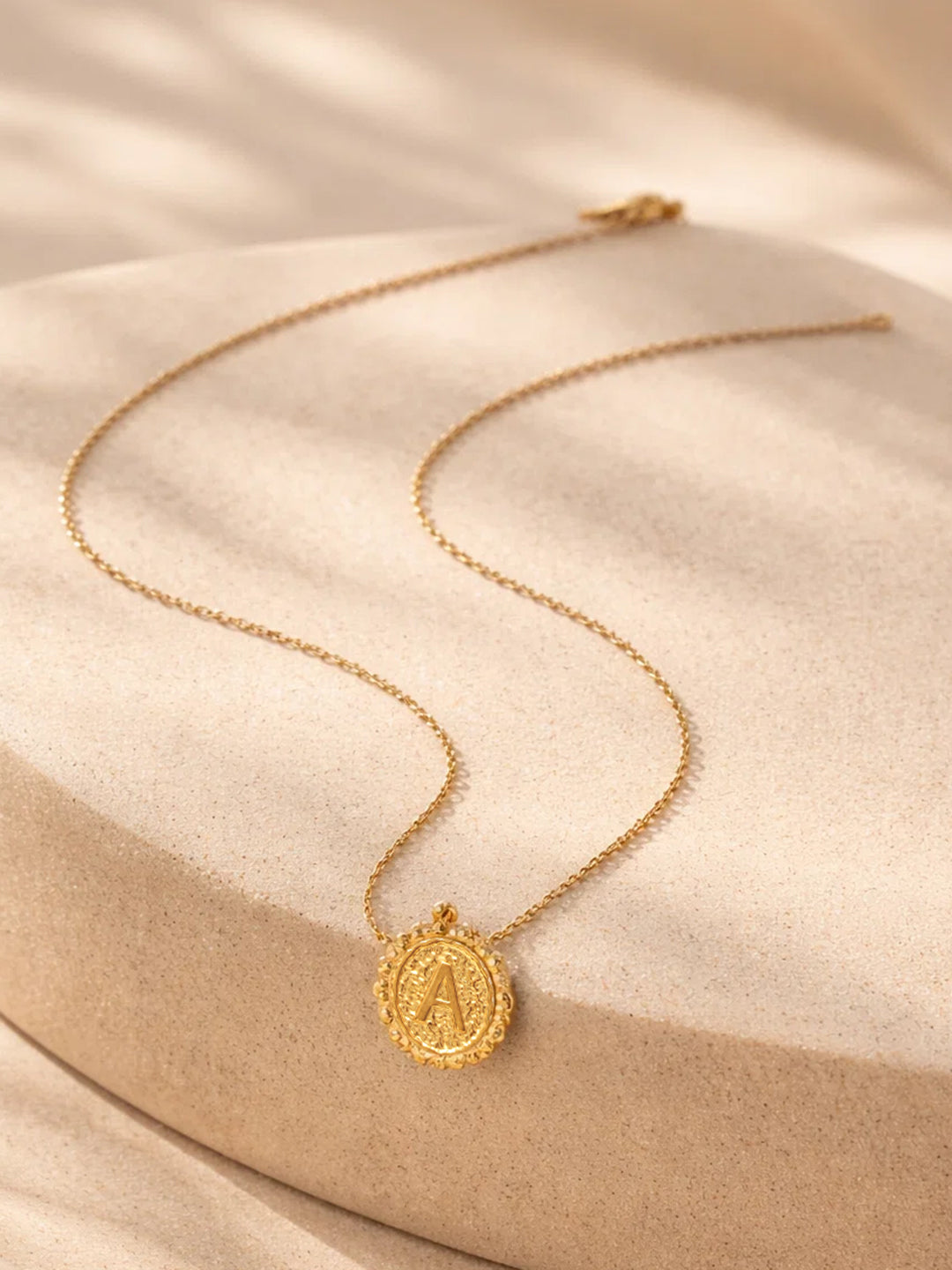 Demi Fine 18K Gold Plated Stainless steel Textured Coin A Pendant Necklace Length - 24.8 cm