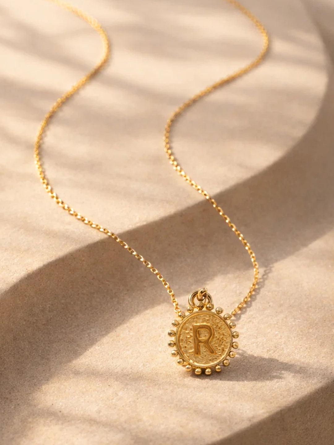 Demi Fine 18K Gold Plated Stainless steel Textured Coin R Pendant Necklace Length - 24.8 cm