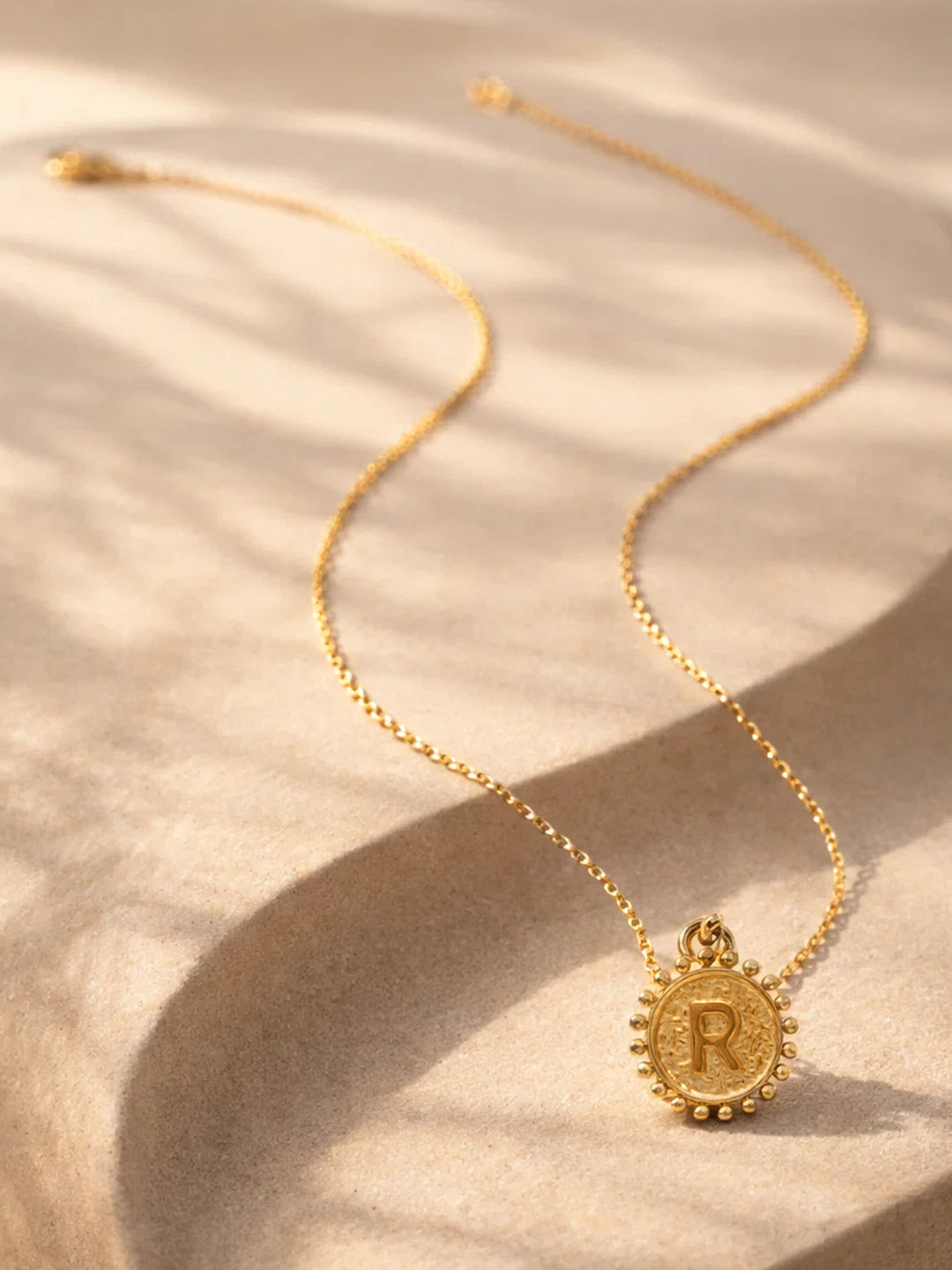 Demi Fine 18K Gold Plated Stainless steel Textured Coin R Pendant Necklace Length - 24.8 cm