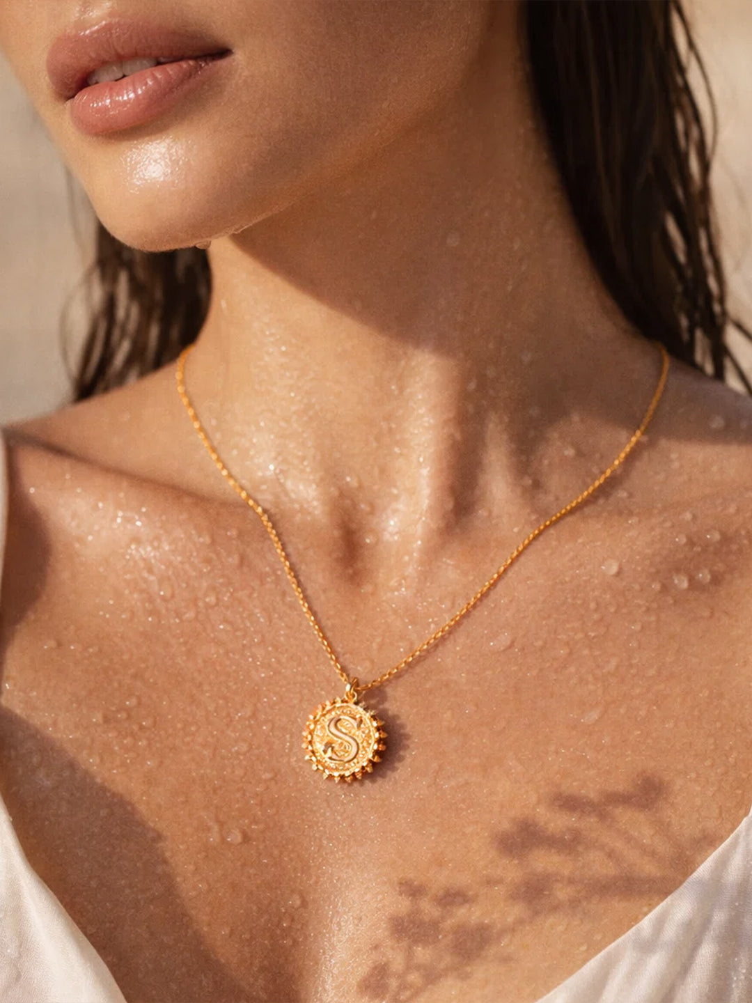 Demi Fine 18K Gold Plated Stainless steel Textured Coin S Pendant Necklace Length - 24.8 cm