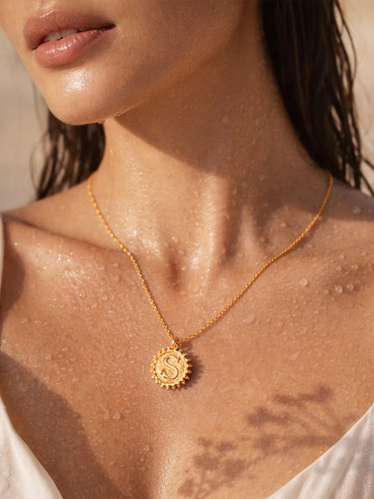 Demi Fine 18K Gold Plated Stainless steel Textured Coin S Pendant Necklace Length - 24.8 cm