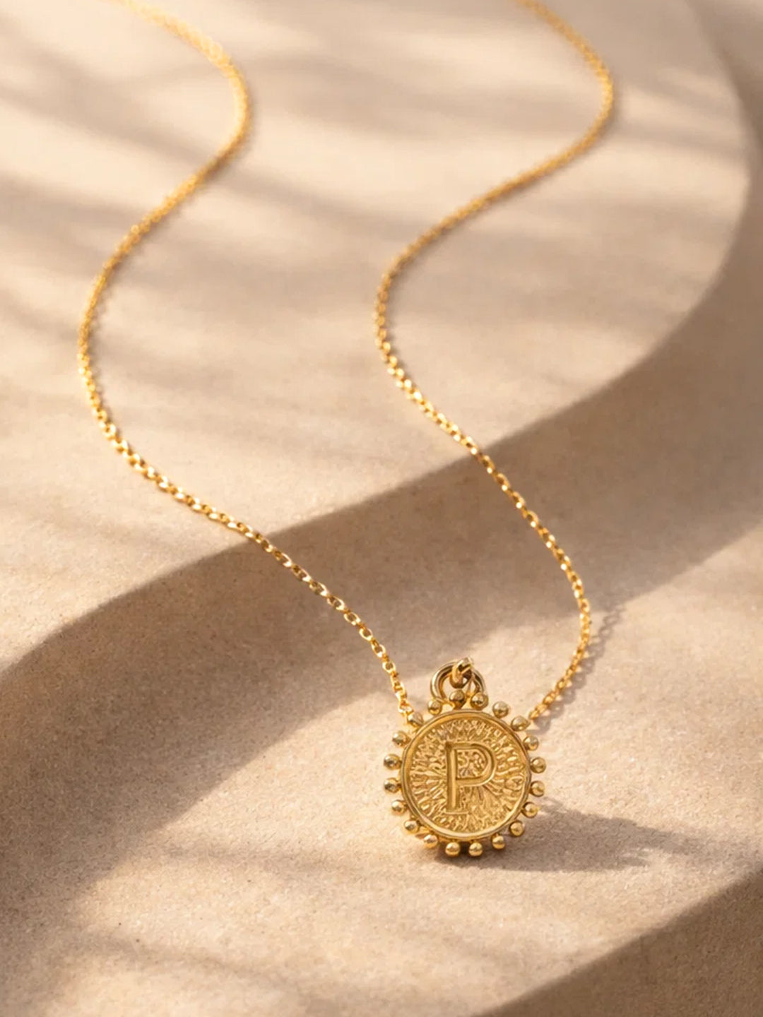 Demi Fine 18K Gold Plated Stainless steel Textured Coin P Pendant Necklace Length - 24.8 cm