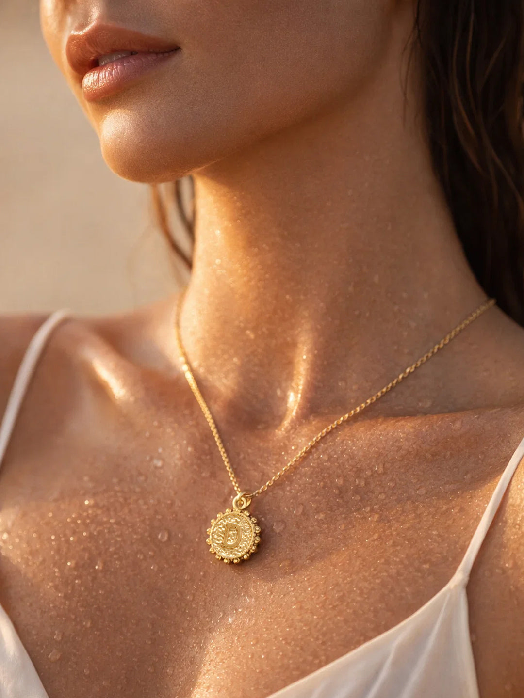 Demi Fine 18K Gold Plated Stainless steel Textured Coin D Pendant Necklace Length - 24.8 cm