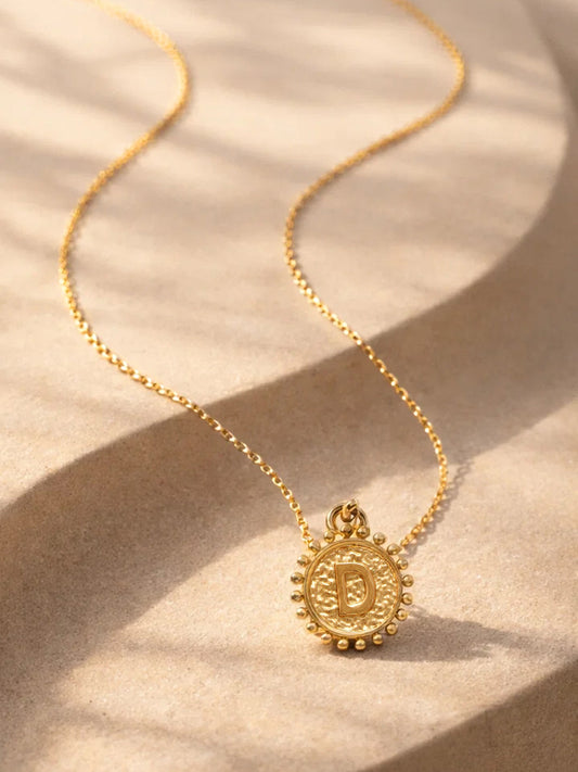 Demi Fine 18K Gold Plated Stainless steel Textured Coin D Pendant Necklace Length - 24.8 cm