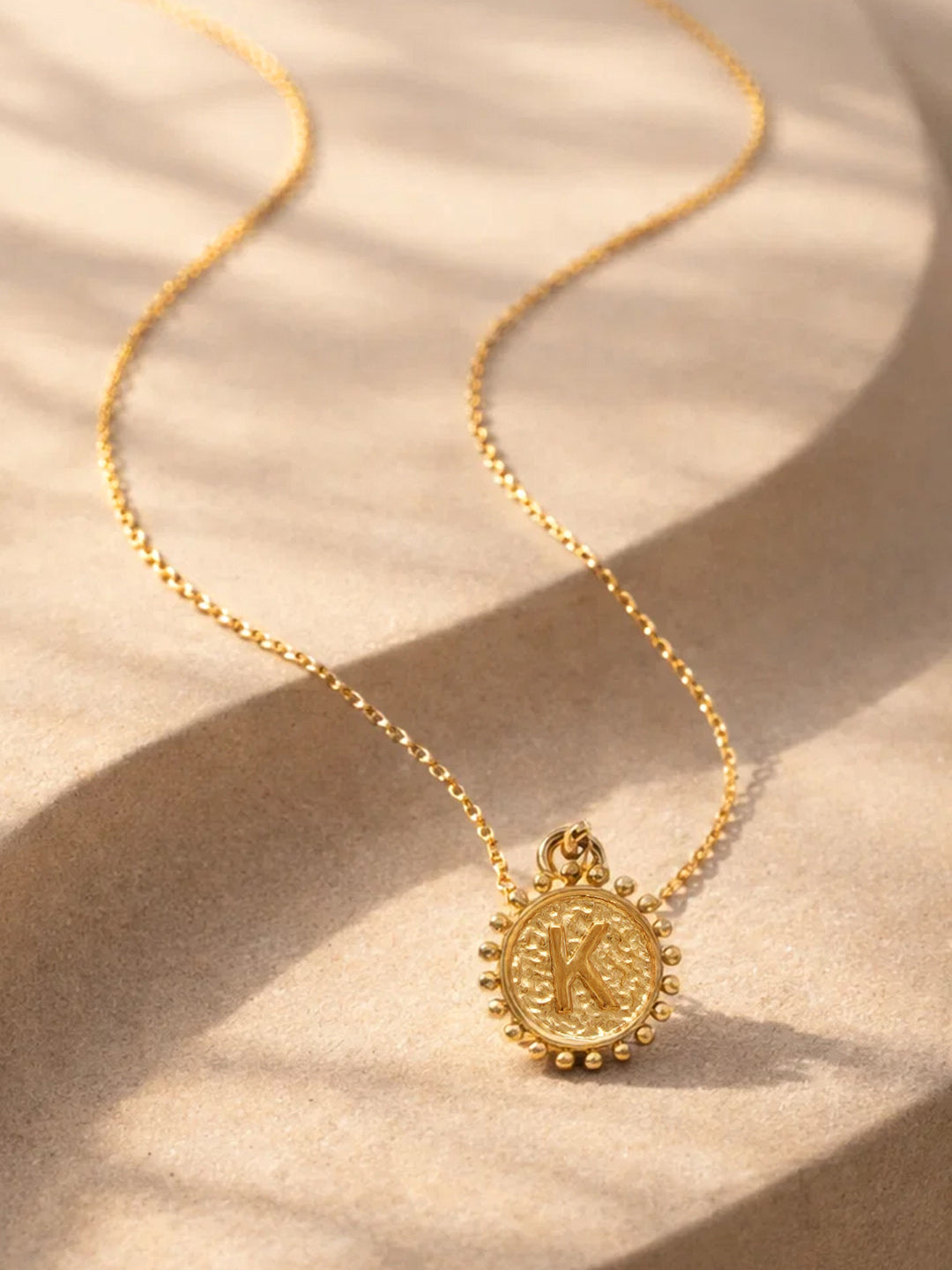 Demi Fine 18K Gold Plated Stainless steel Textured Coin K Pendant Necklace Length - 24.8 cm