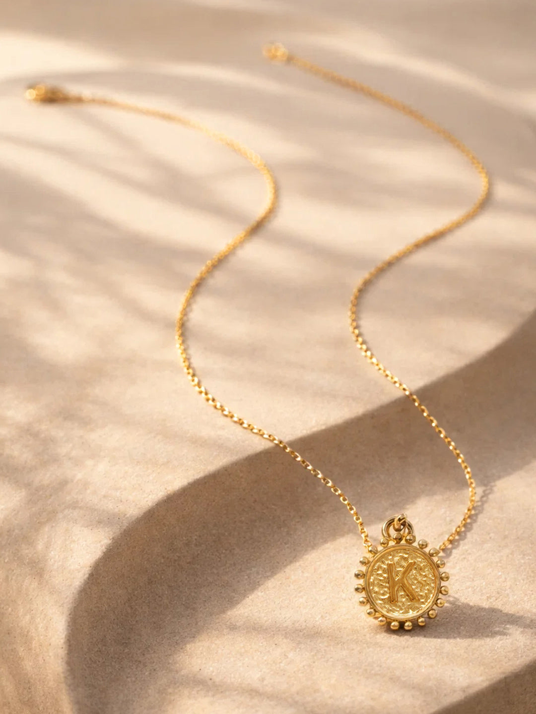 Demi Fine 18K Gold Plated Stainless steel Textured Coin K Pendant Necklace Length - 24.8 cm