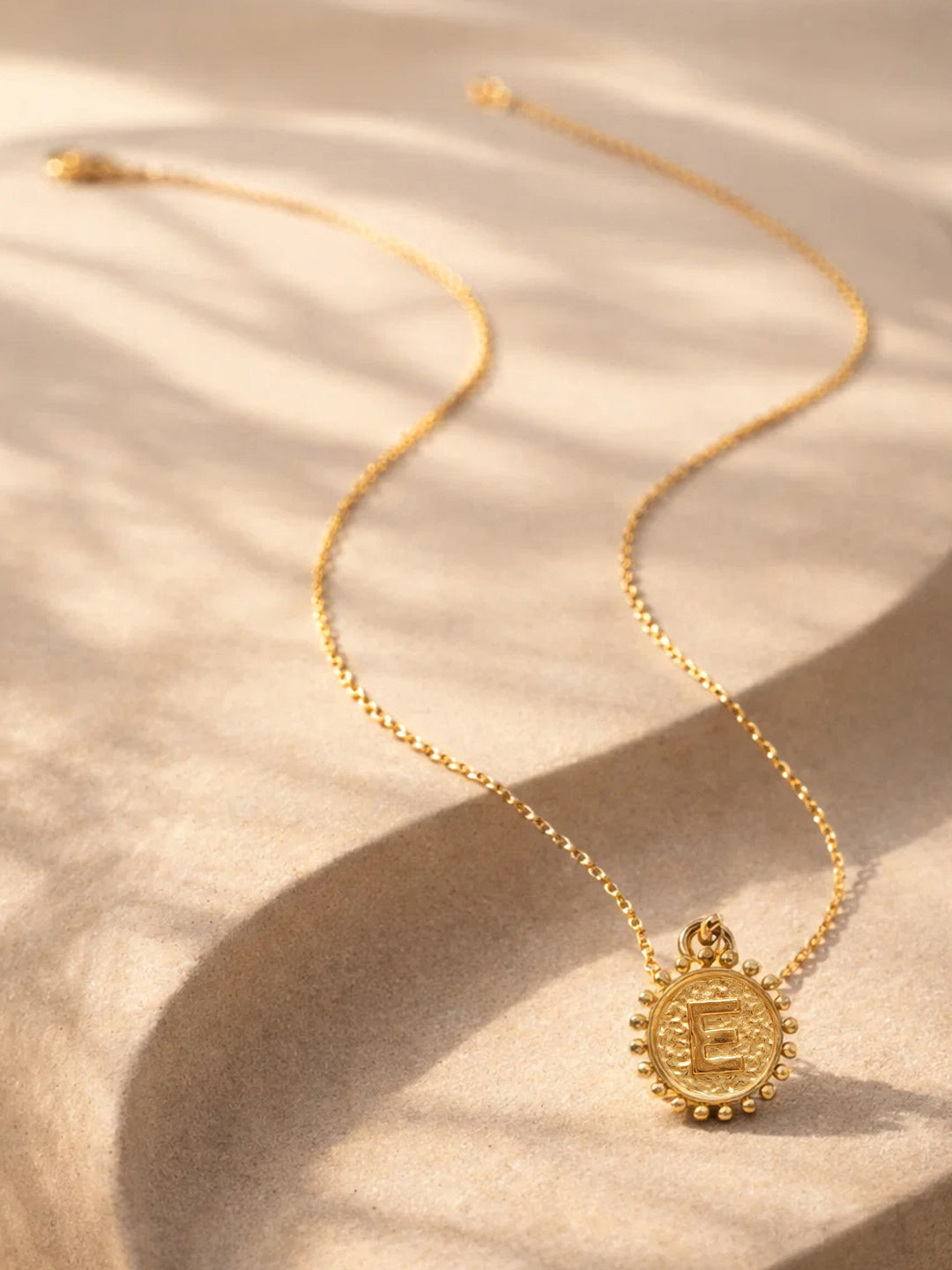 Demi Fine 18K Gold Plated Stainless steel Textured Coin E Pendant Necklace Length - 24.8 cm