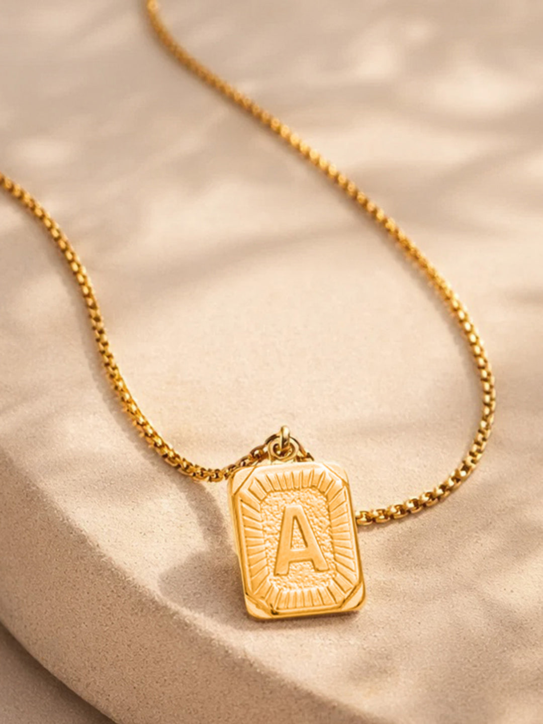 Demi Fine 18K Gold Plated Stainless steel Engraved Square A Pendant Necklace Length - 27.6 cm