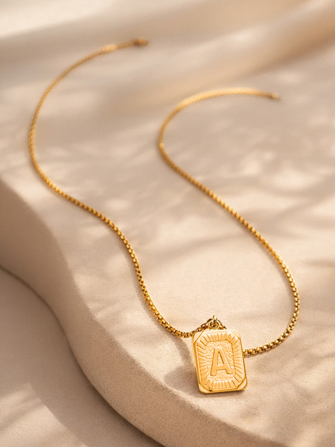 Demi Fine 18K Gold Plated Stainless steel Engraved Square A Pendant Necklace Length - 27.6 cm