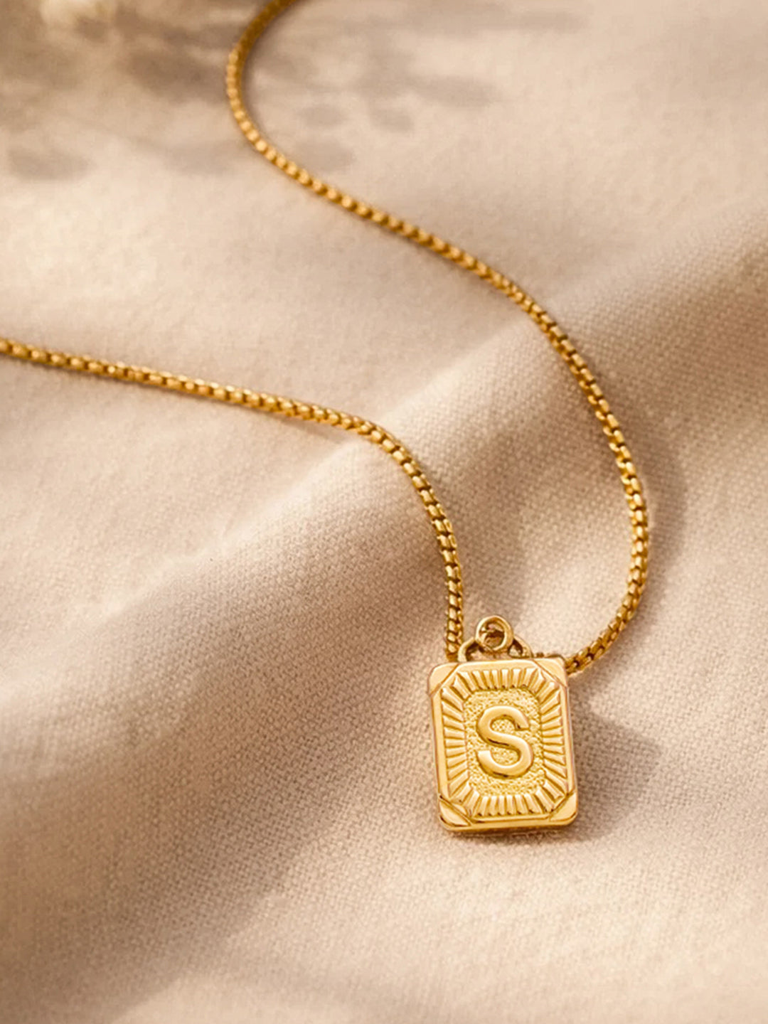 Demi Fine 18K Gold Plated Stainless steel Engraved Square S Pendant Necklace Length - 27.5 cm