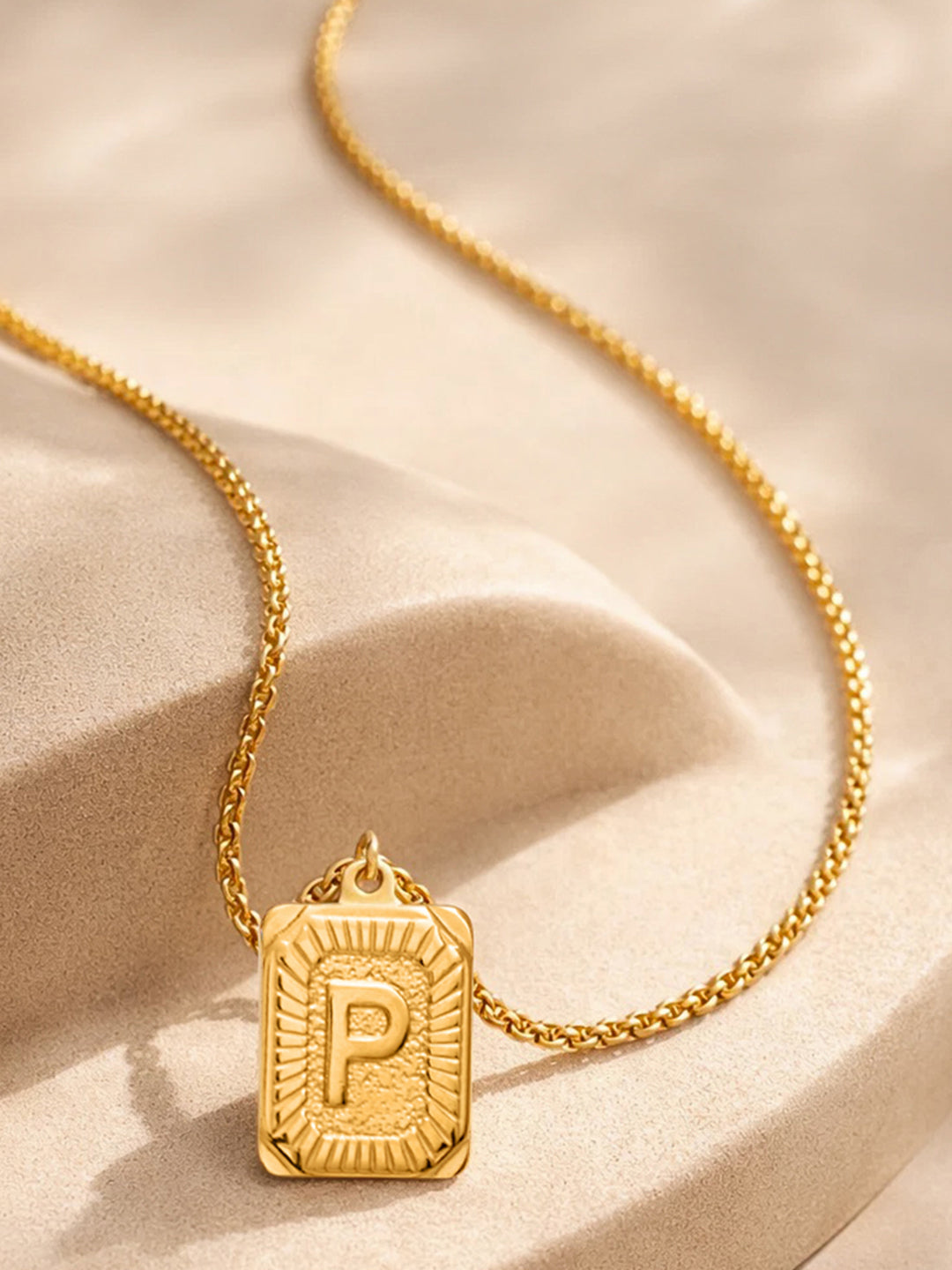 Demi Fine 18K Gold Plated Stainless steel Engraved Square P Pendant Necklace Length - 27.6 cm