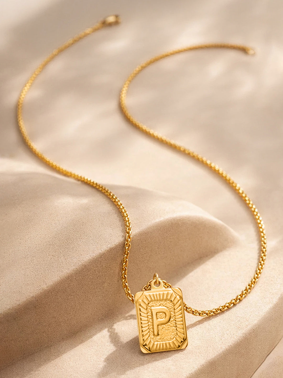 Demi Fine 18K Gold Plated Stainless steel Engraved Square P Pendant Necklace Length - 27.6 cm
