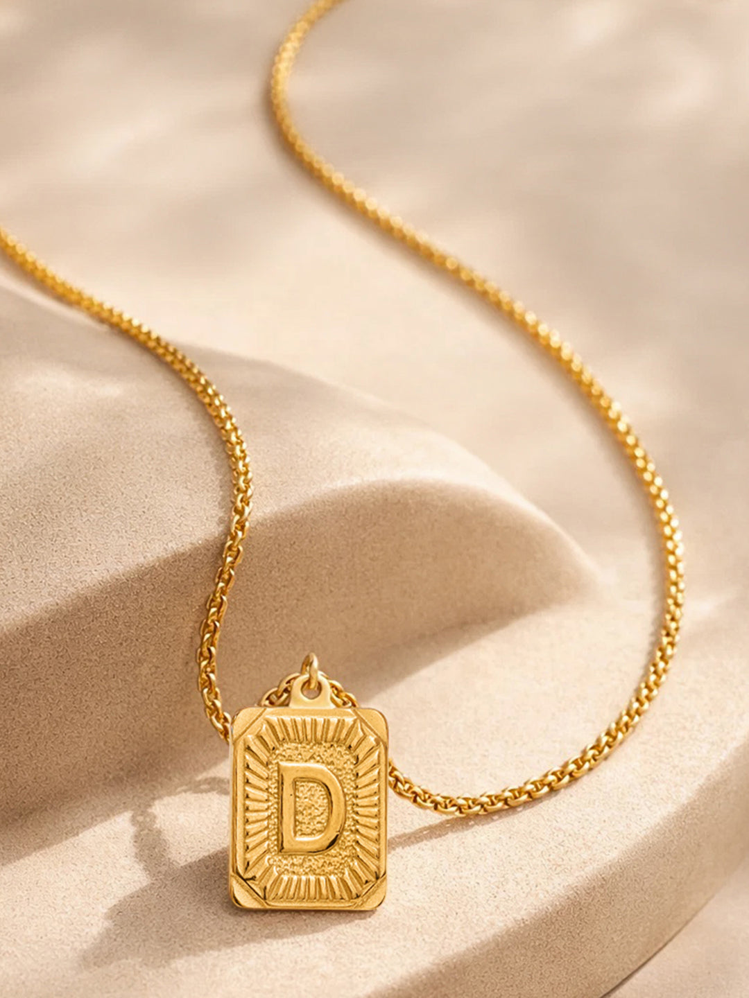Demi Fine 18K Gold Plated Stainless steel Engraved Square D Pendant Necklace Length - 27.5 cm