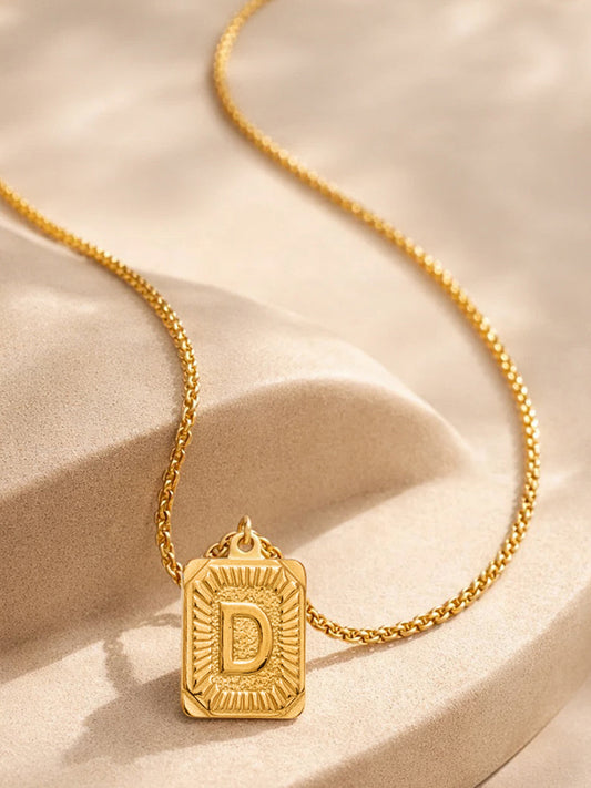 Demi Fine 18K Gold Plated Stainless steel Engraved Square D Pendant Necklace Length - 27.5 cm