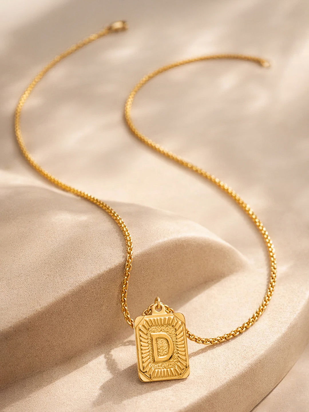 Demi Fine 18K Gold Plated Stainless steel Engraved Square D Pendant Necklace Length - 27.5 cm