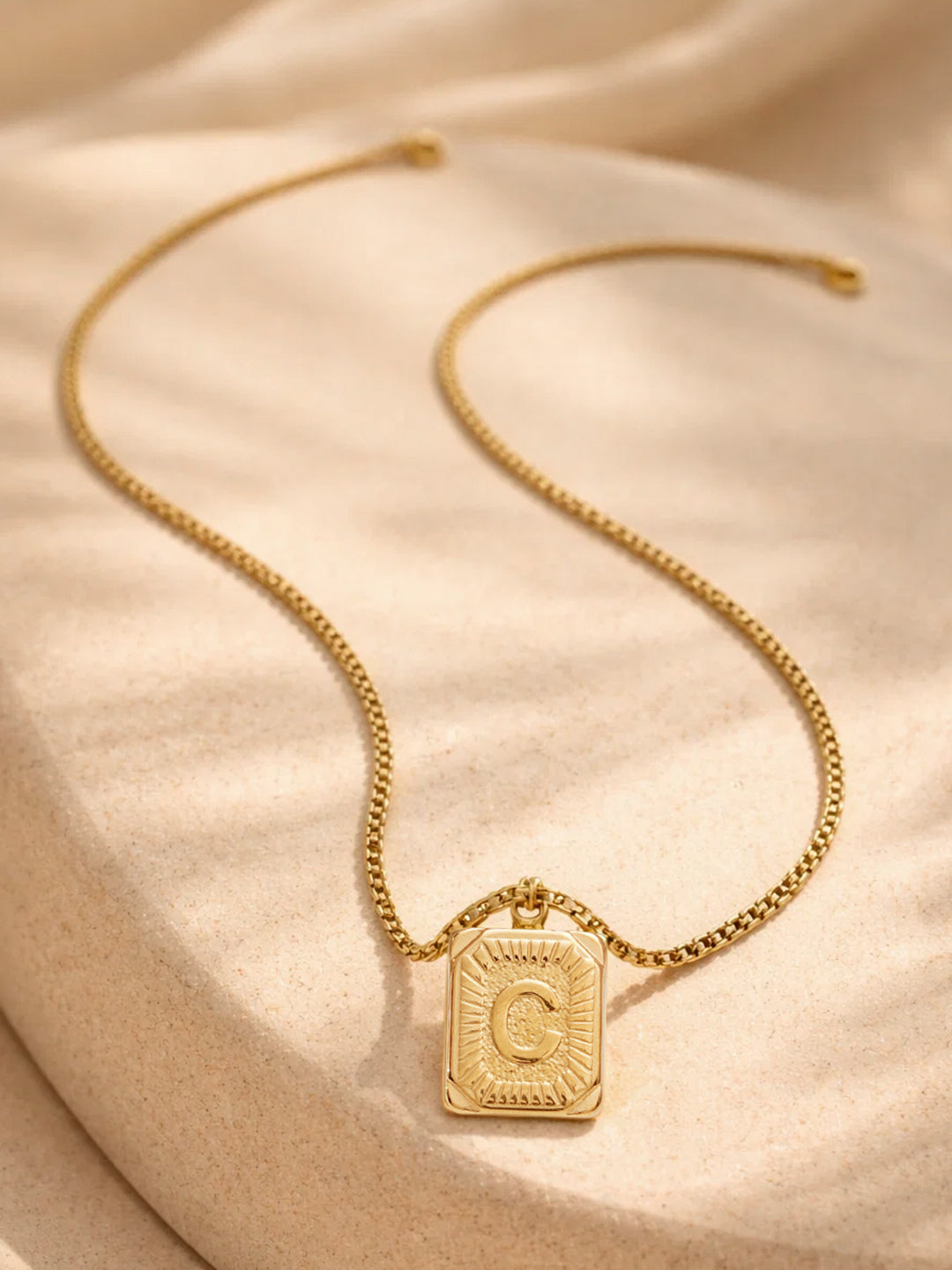 Demi Fine 18K Gold Plated Stainless steel Engraved Square C Pendant Necklace Length - 27.6 cm