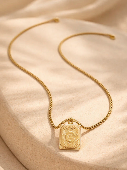 Demi Fine 18K Gold Plated Stainless steel Engraved Square C Pendant Necklace Length - 27.6 cm