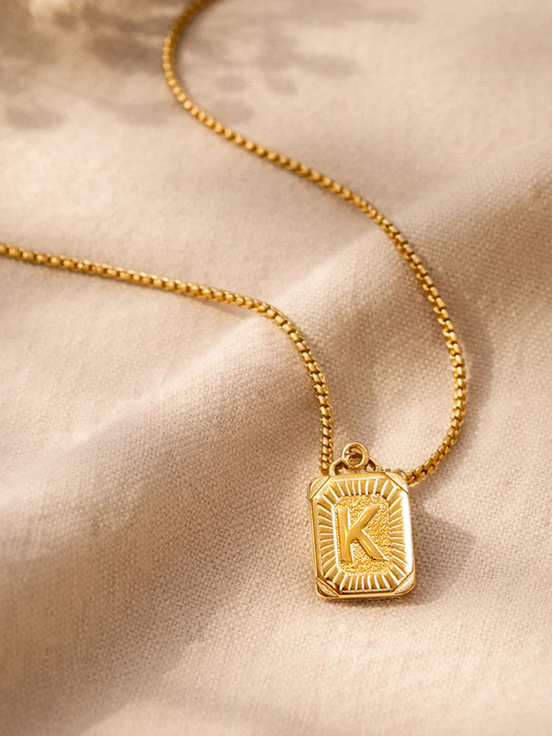 Demi Fine 18K Gold Plated Stainless steel Engraved Square K Pendant Necklace Length - 27.5 cm