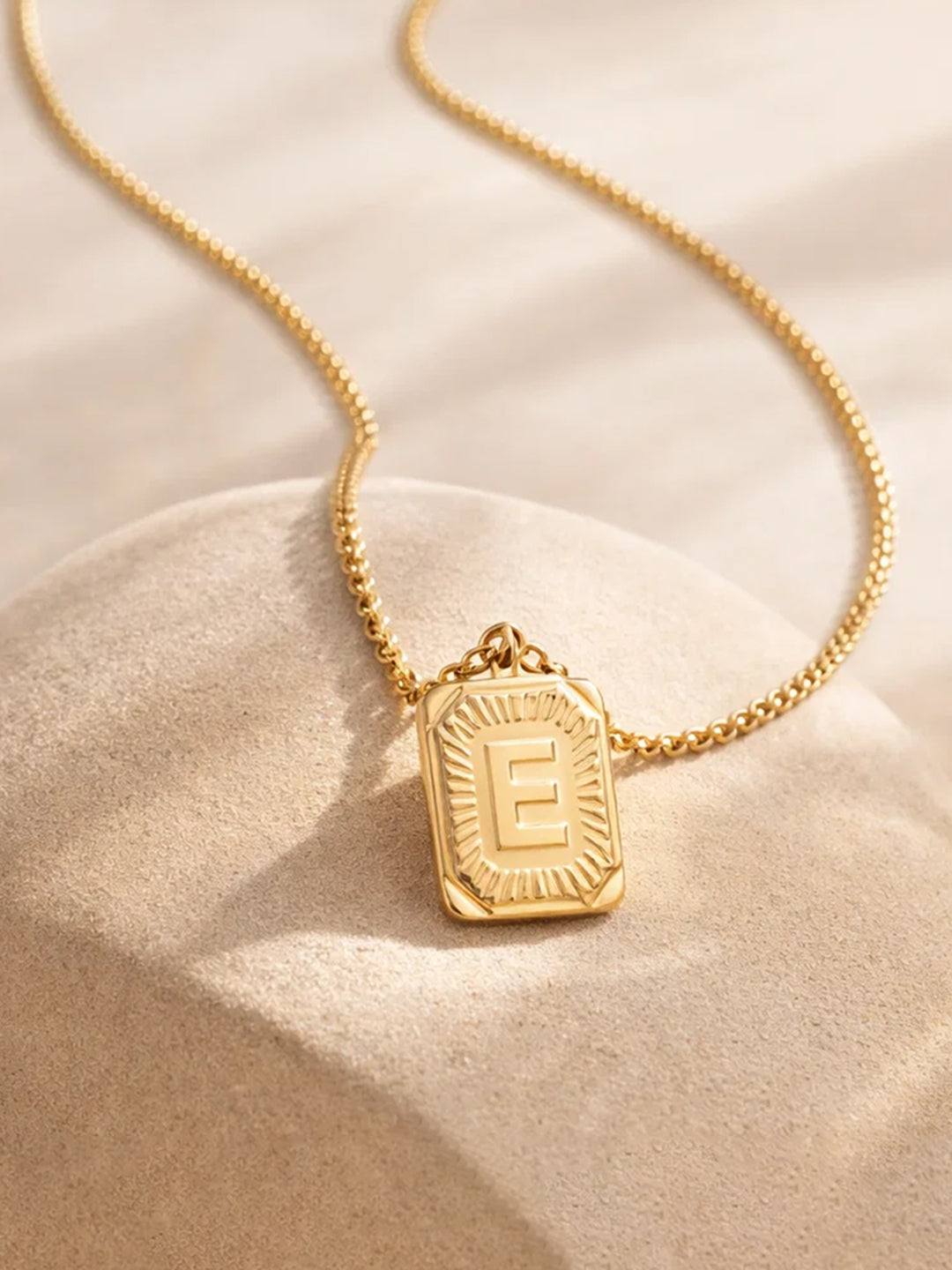 Demi Fine 18K Gold Plated Stainless steel Engraved Square E Pendant Necklace Length - 27.5 cm