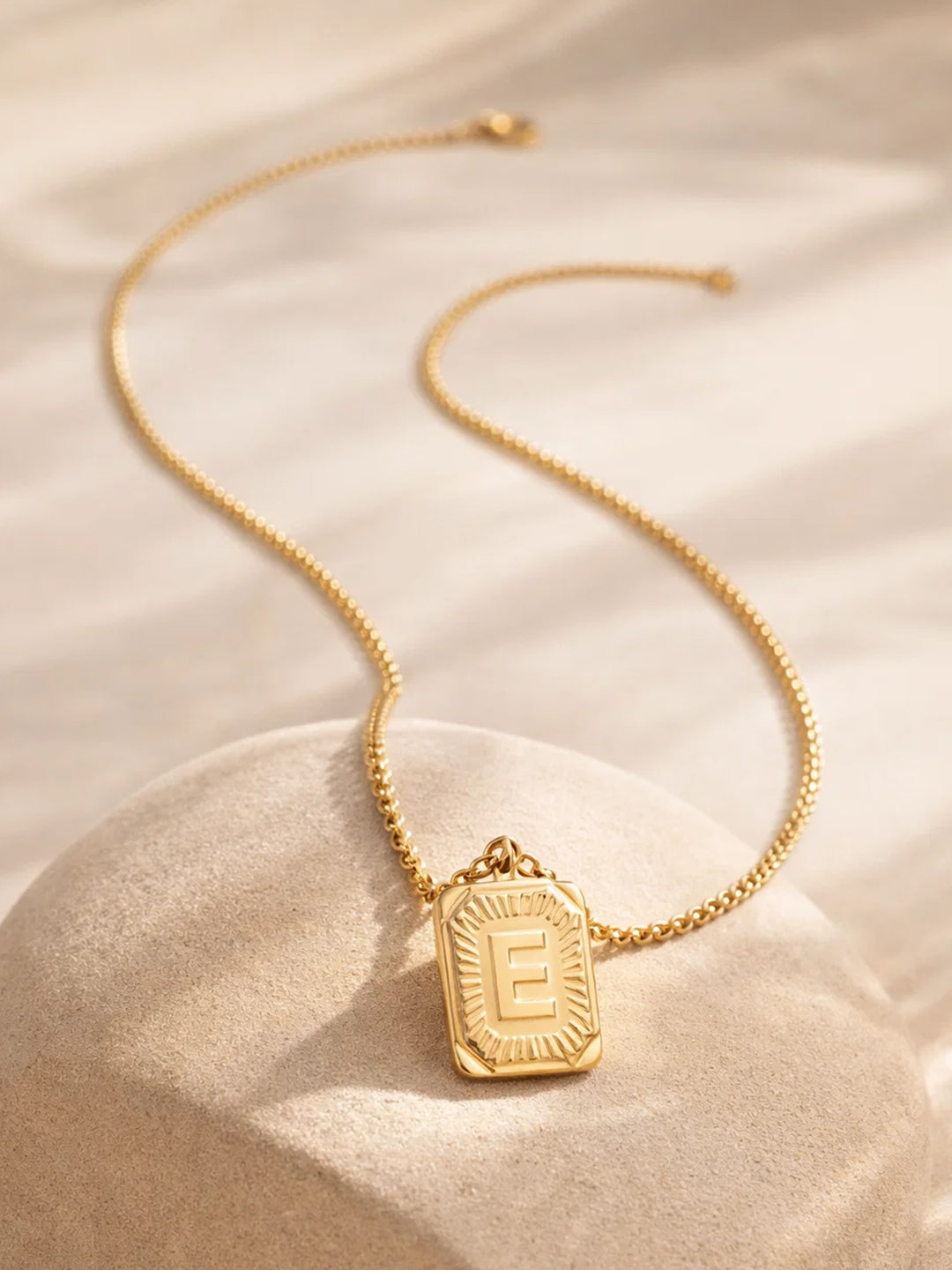 Demi Fine 18K Gold Plated Stainless steel Engraved Square E Pendant Necklace Length - 27.5 cm