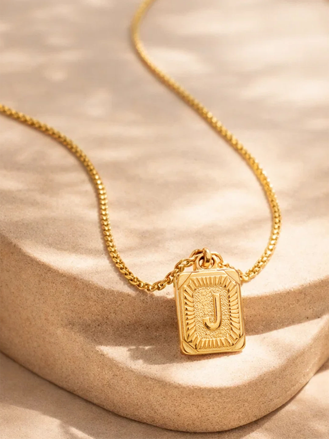 Demi Fine 18K Gold Plated Stainless steel Engraved Square J Pendant Necklace Length - 27.6 cm