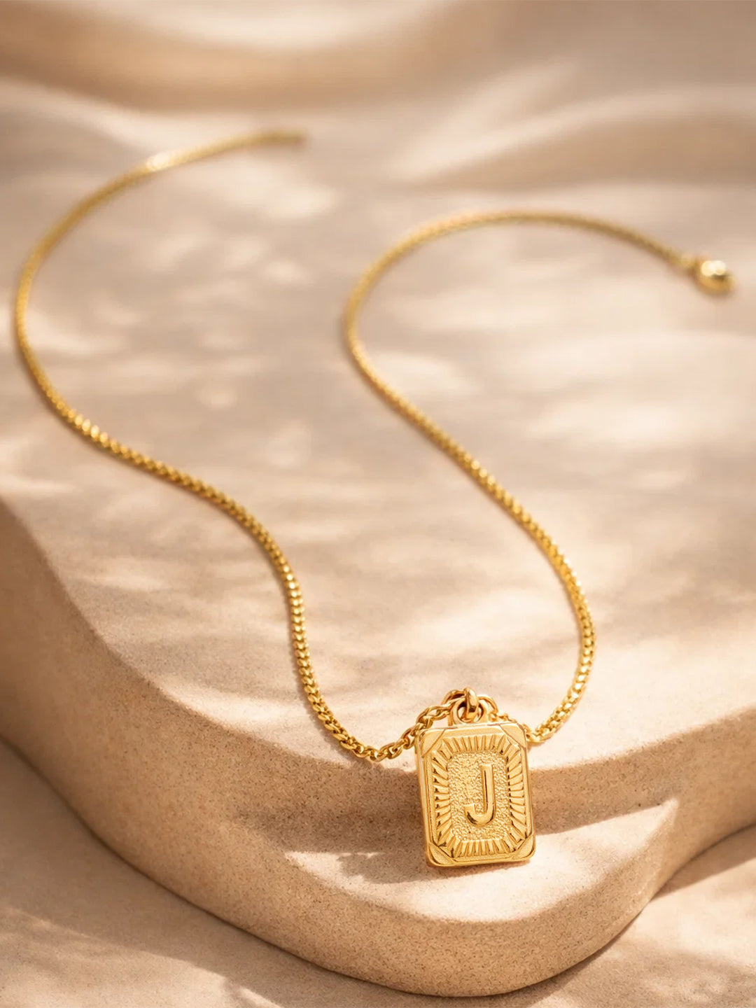 Demi Fine 18K Gold Plated Stainless steel Engraved Square J Pendant Necklace Length - 27.6 cm