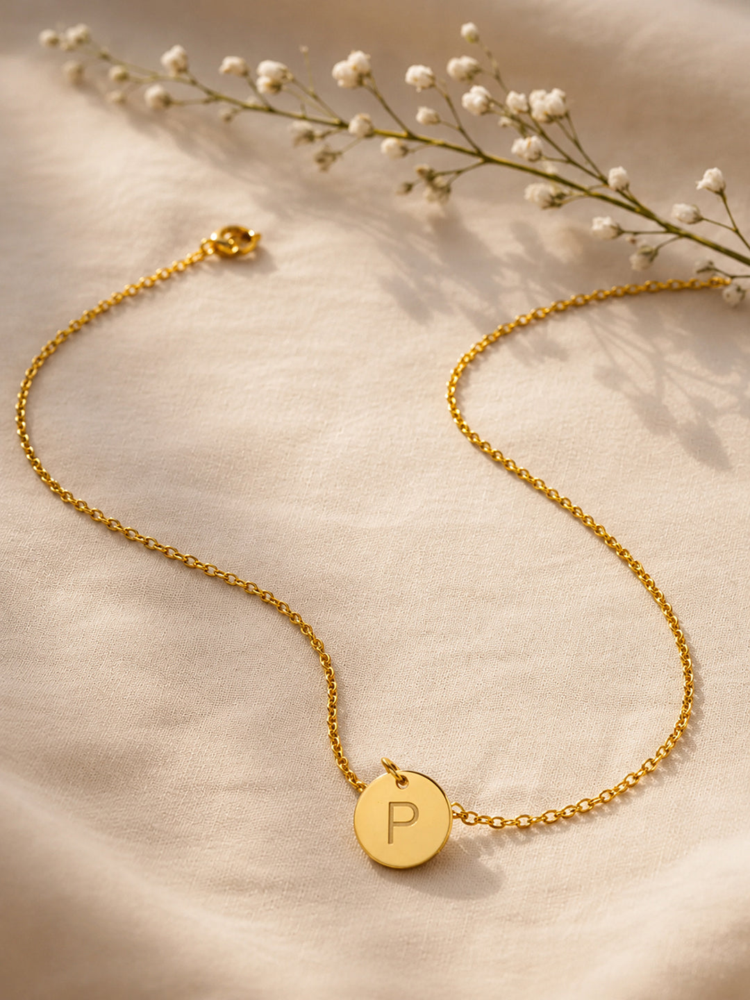 Demi Fine 18K Gold Plated Stainless steel Classic Disc P Pendant Necklace Length - 23.4 cm