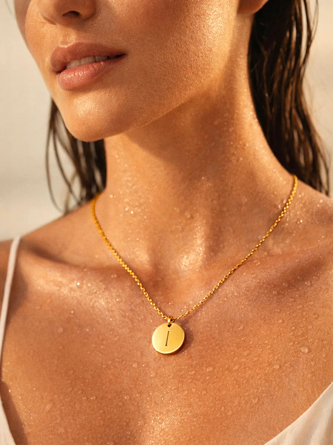 Demi Fine 18K Gold Plated Stainless steel Classic Disc I Pendant Necklace Length - 23.4 cm