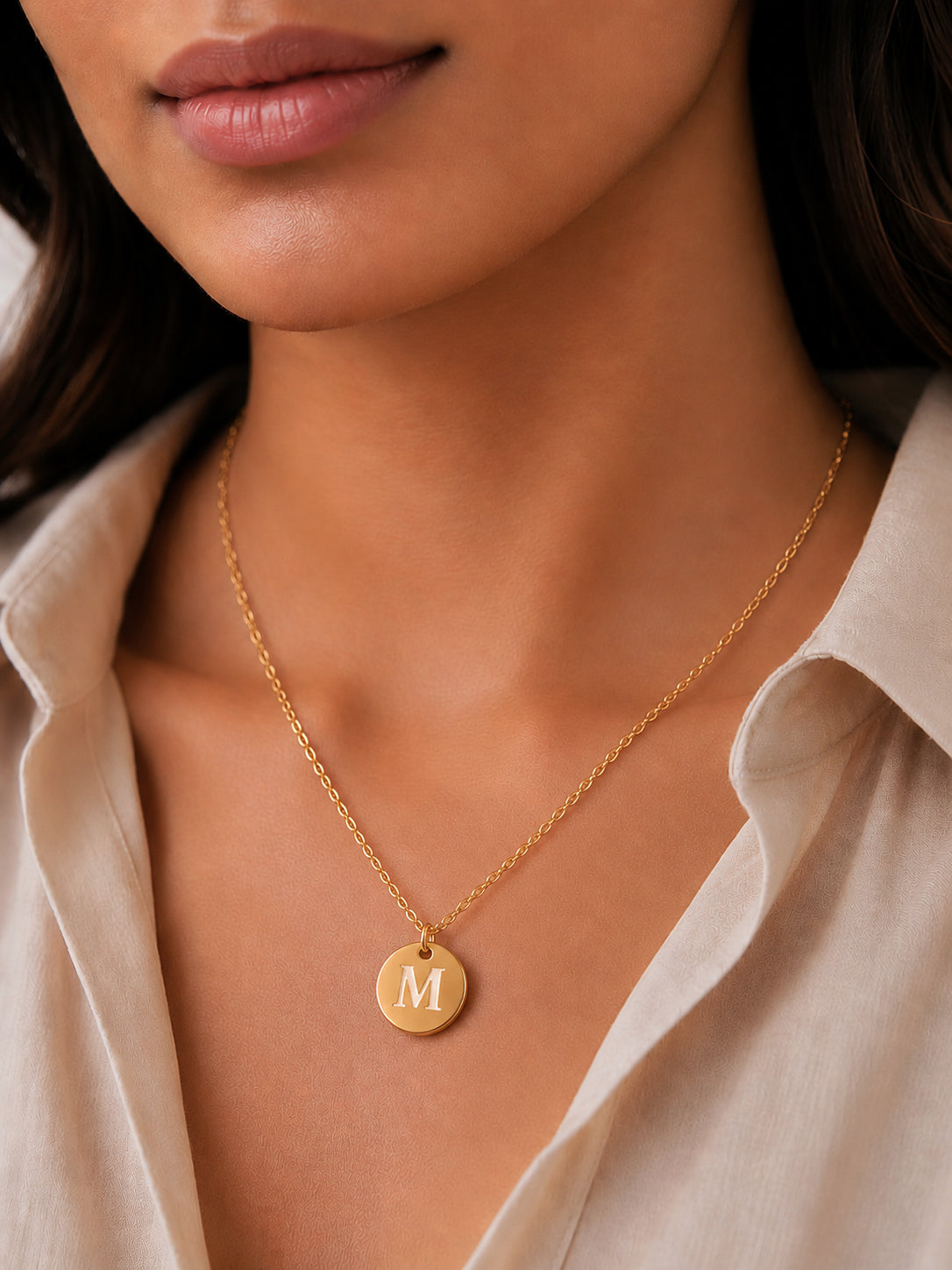 Demi Fine 18K Gold Plated Stainless steel Classic Disc M Pendant Necklace Length - 23.4 cm