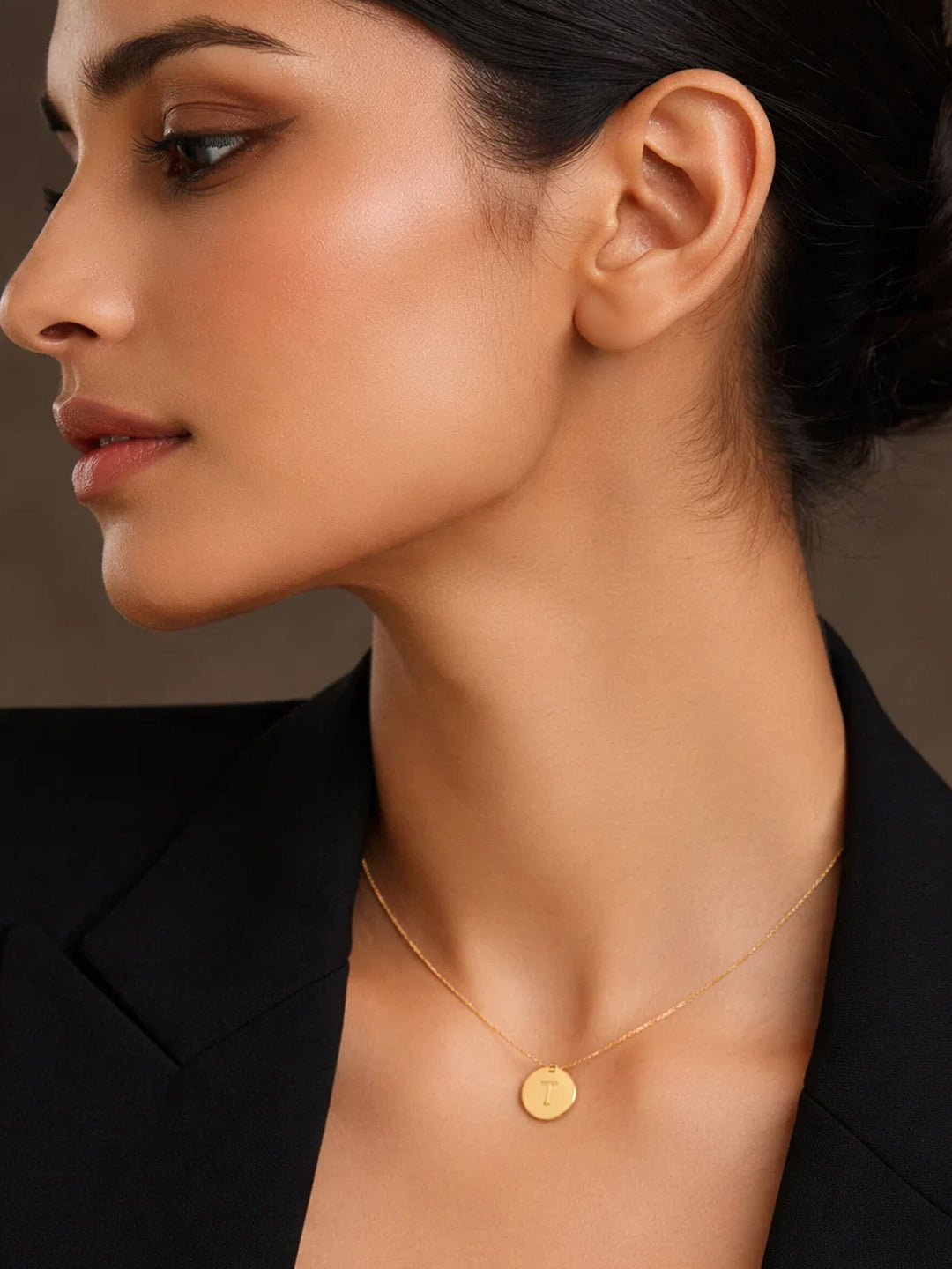 Demi Fine 18K Gold Plated Stainless steel Classic Disc T Pendant Necklace Length - 23.4 cm