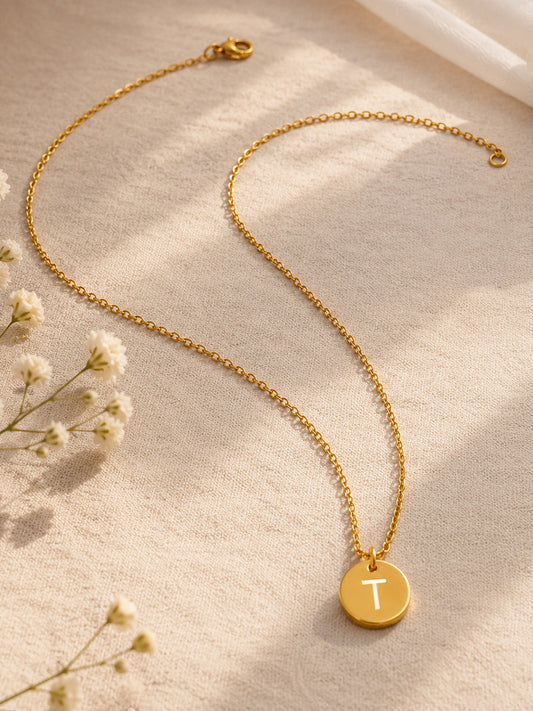 Demi Fine 18K Gold Plated Stainless steel Classic Disc T Pendant Necklace Length - 23.4 cm