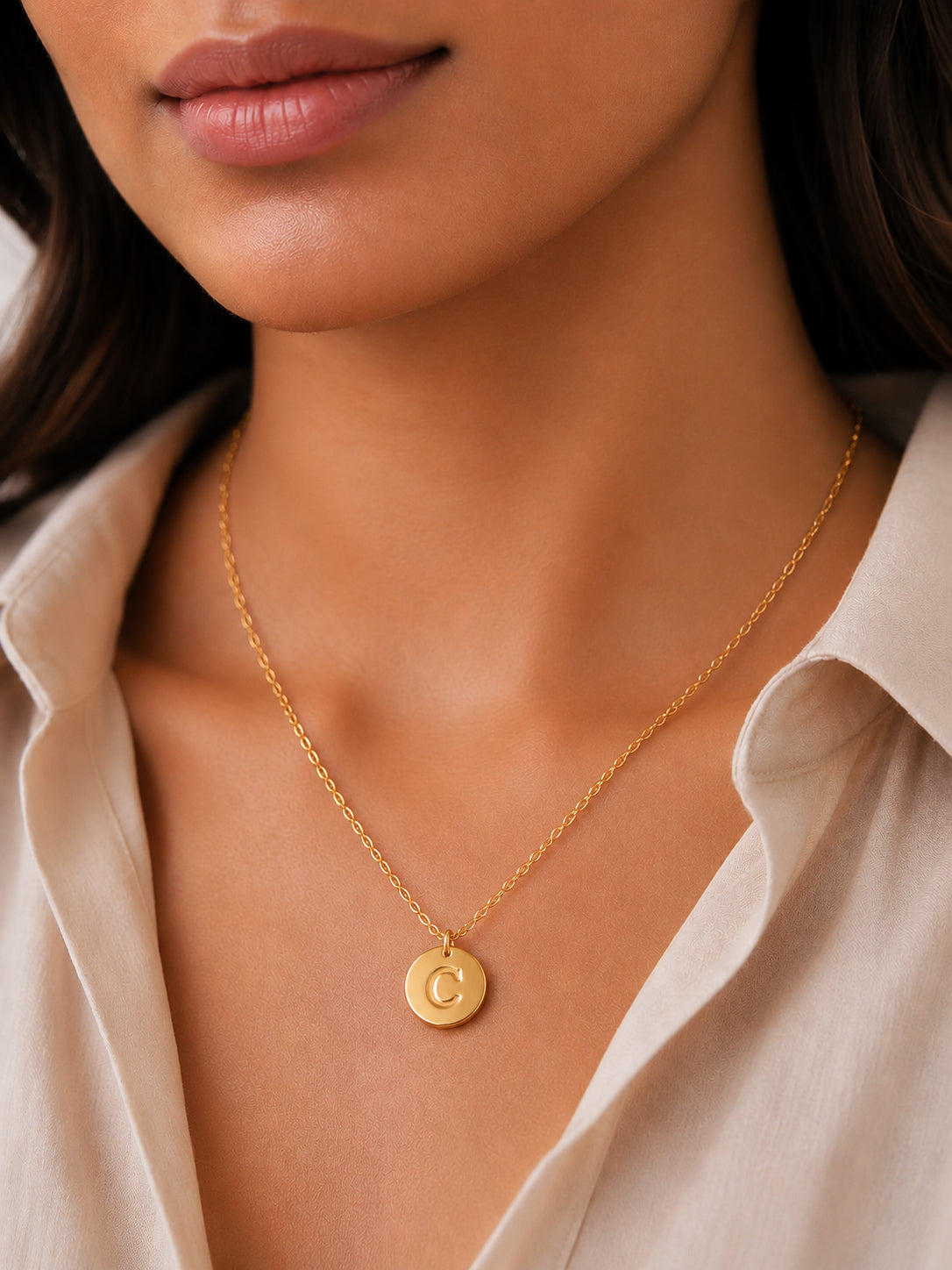 Demi Fine 18K Gold Plated Stainless steel Classic Disc E Pendant Necklace Length - 23.4 cm