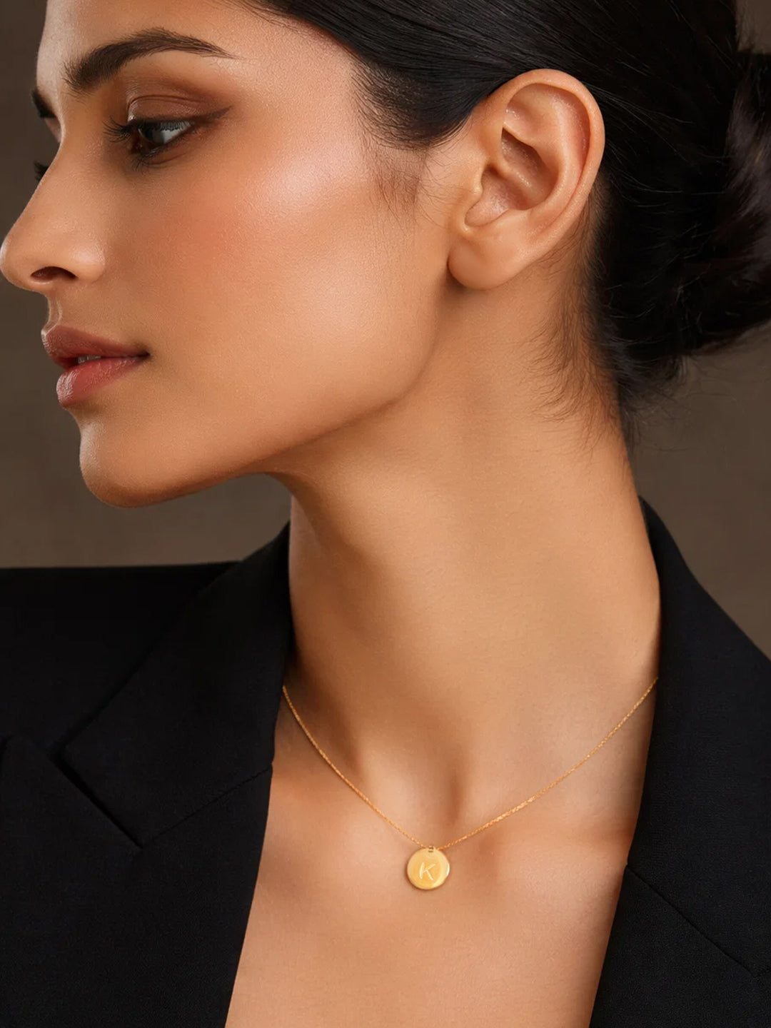 Demi Fine 18K Gold Plated Stainless steel Classic Disc K Pendant Necklace Length - 24 cm