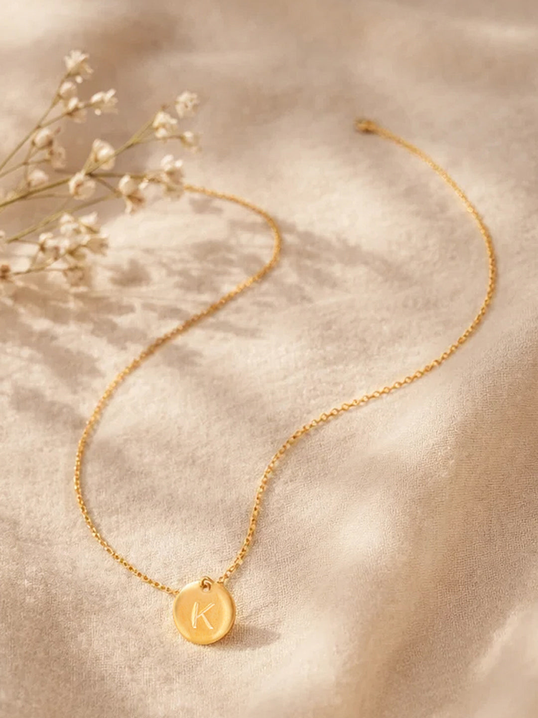 Demi Fine 18K Gold Plated Stainless steel Classic Disc K Pendant Necklace Length - 24 cm