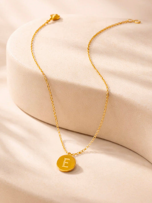Demi Fine 18K Gold Plated Stainless steel Classic Disc E Pendant Necklace Length - 23.4 cm