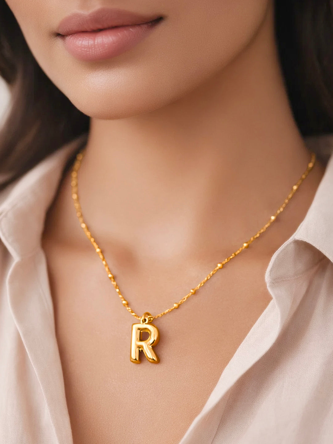 Demi Fine 18K Gold Plated Stainless steel Minimal Balloon R Necklace Length - 22 cm