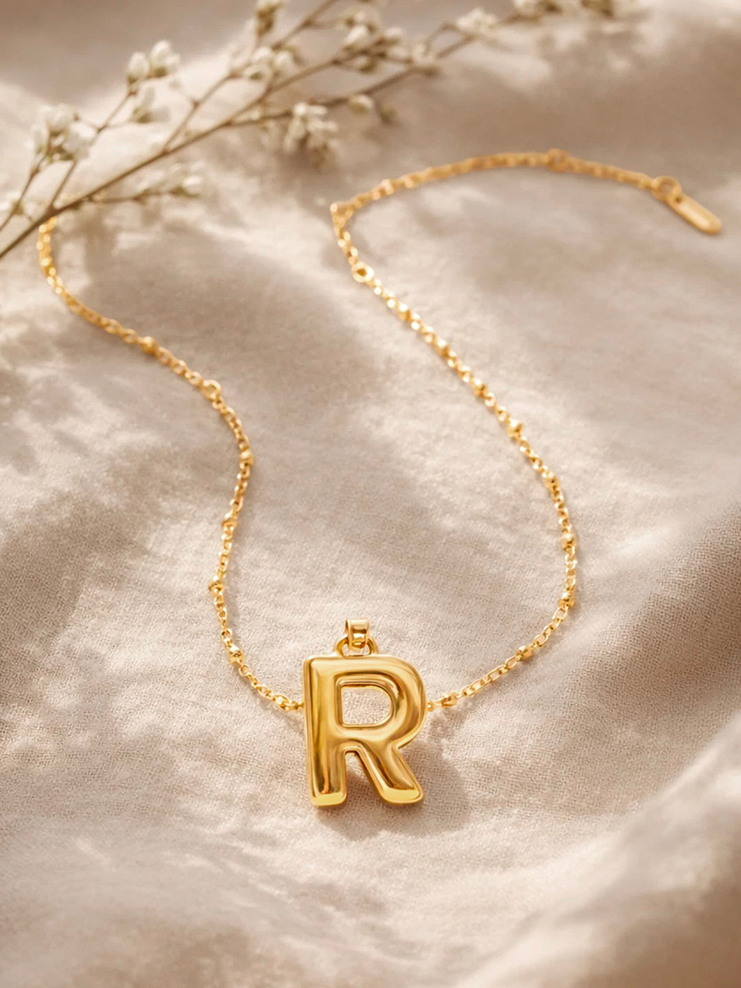 Demi Fine 18K Gold Plated Stainless steel Minimal Balloon R Necklace Length - 22 cm