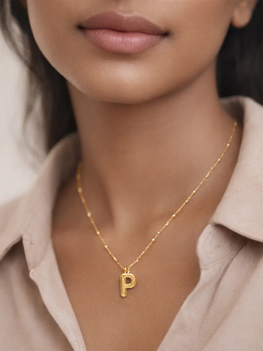 Demi Fine 18K Gold Plated Stainless steel Minimal Balloon P Necklace Length - 25.5 cm