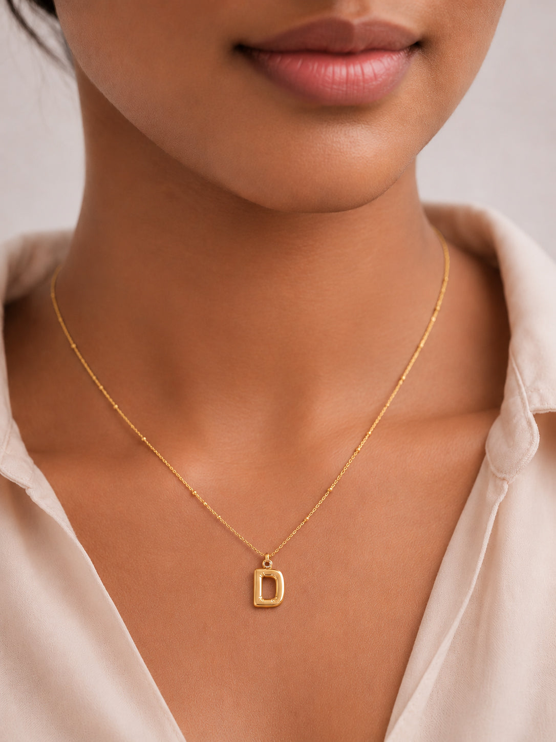 Demi Fine 18K Gold Plated Stainless steel Minimal Balloon D Necklace Length - 22 cm