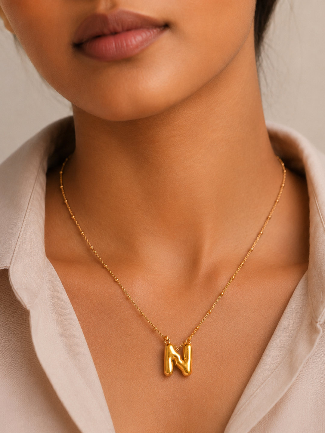 Demi Fine 18K Gold Plated Stainless steel Minimal Balloon N Necklace Length - 22 cm