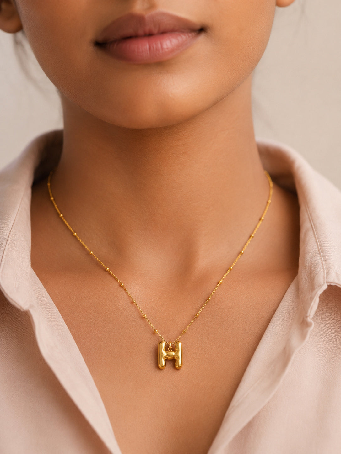 Demi Fine 18K Gold Plated Stainless steel Minimal Balloon H Necklace Length - 22 cm