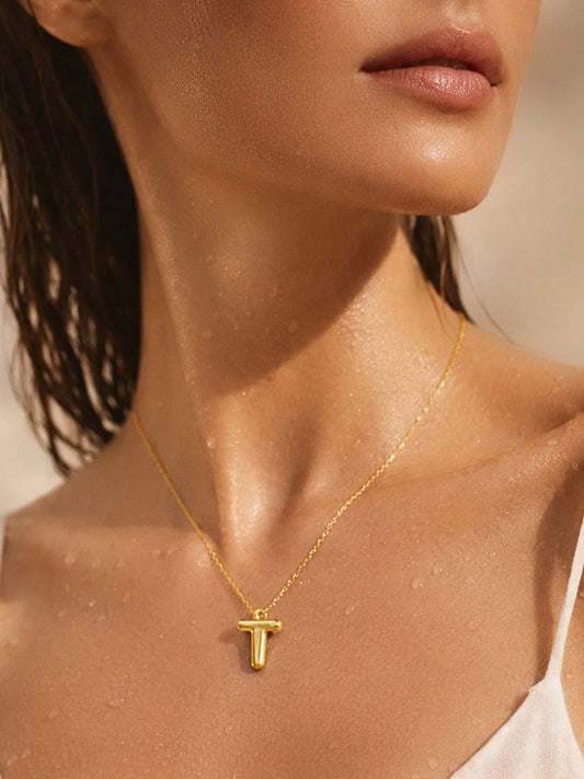 Demi Fine 18K Gold Plated Stainless steel Minimal Balloon T Necklace Length - 22 cm