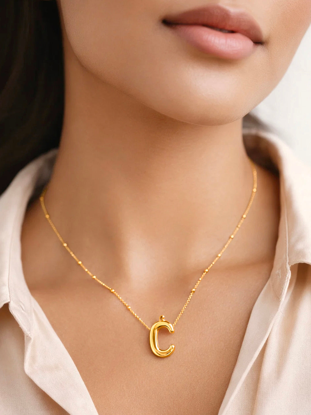 Demi Fine 18K Gold Plated Stainless steel Minimal Balloon C Necklace Length - 21.5 cm