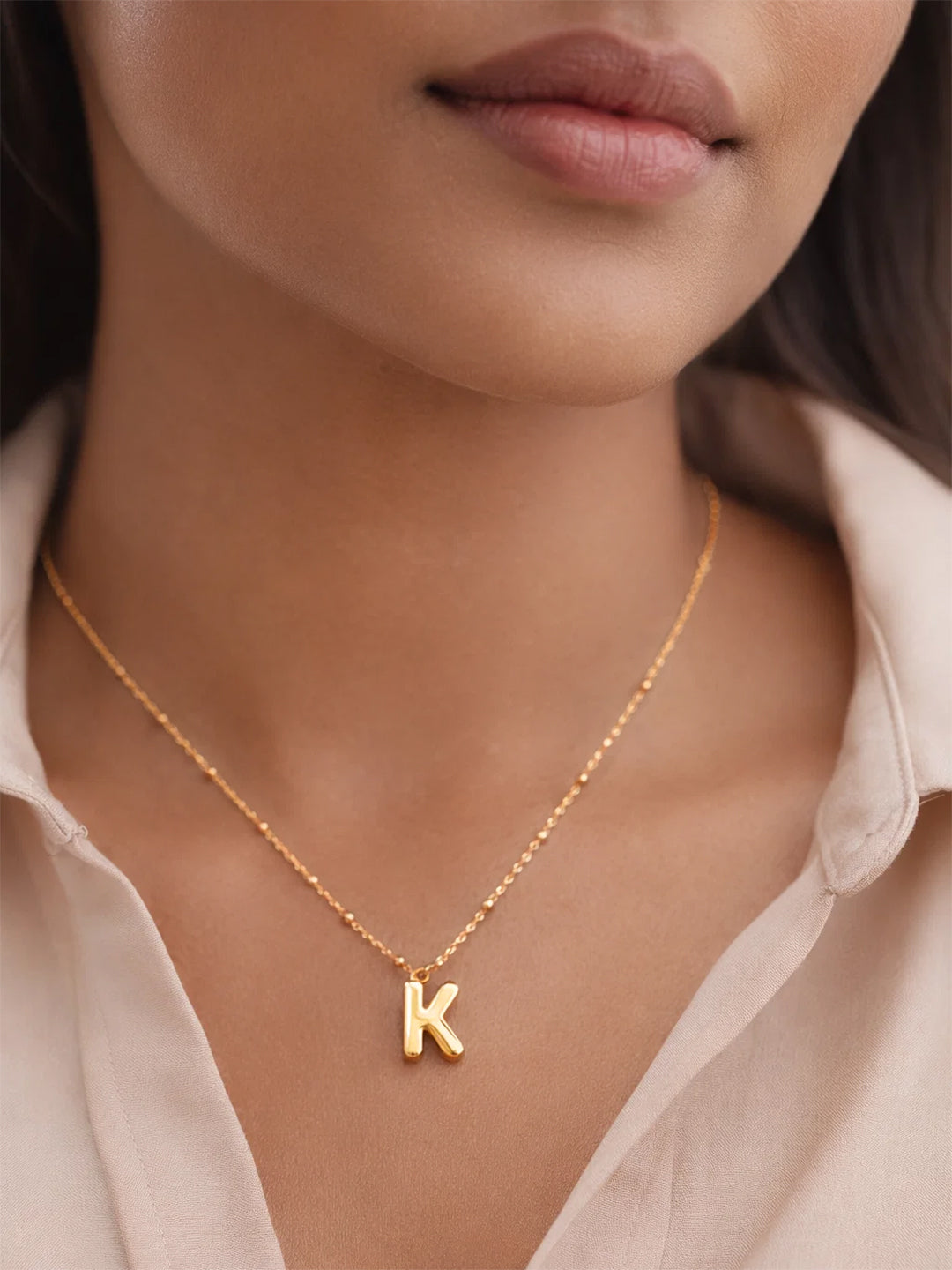 Demi Fine 18K Gold Plated Stainless steel Minimal Balloon K Necklace Length - 25.5 cm