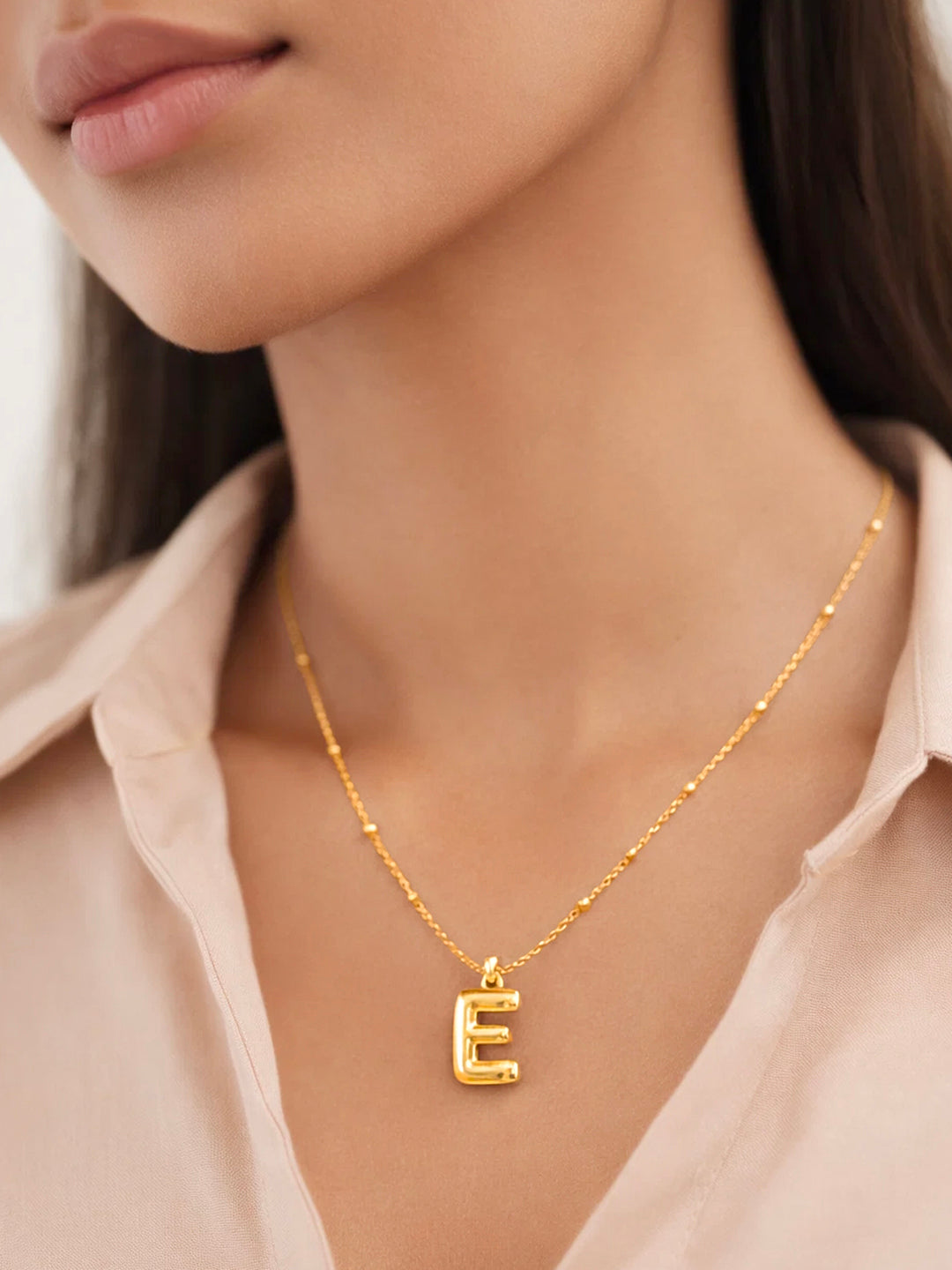 Demi Fine 18K Gold Plated Stainless steel Minimal Balloon E Necklace Length - 22 cm