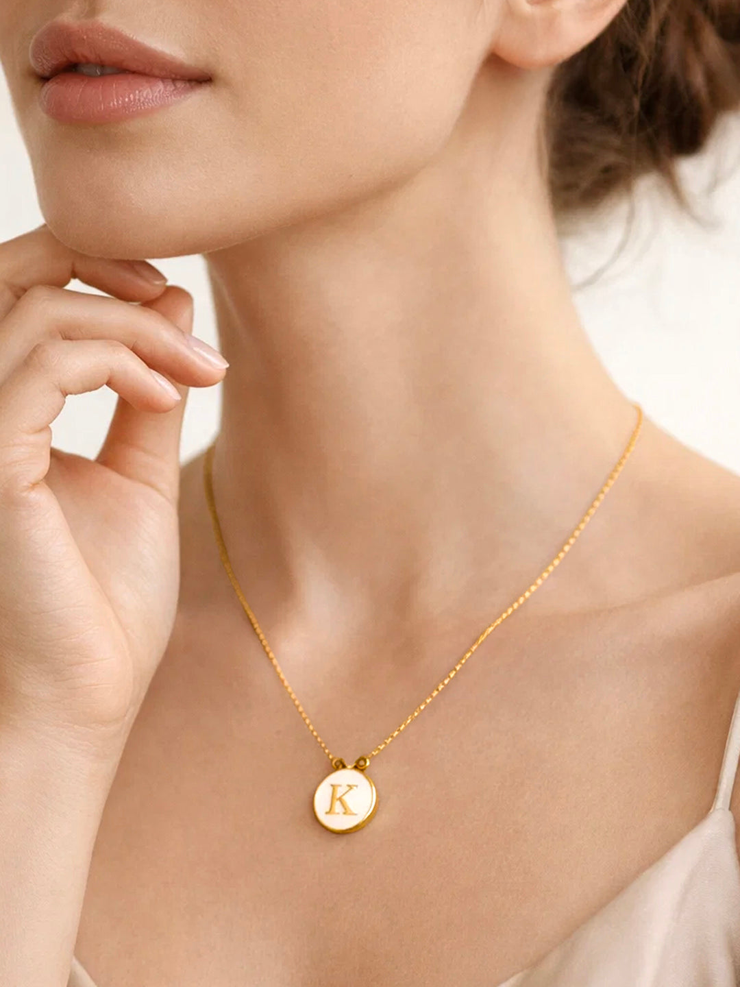Demi Fine 18K Gold Plated Stainless steel Minimal K Pendant Necklace Length - 23 cm