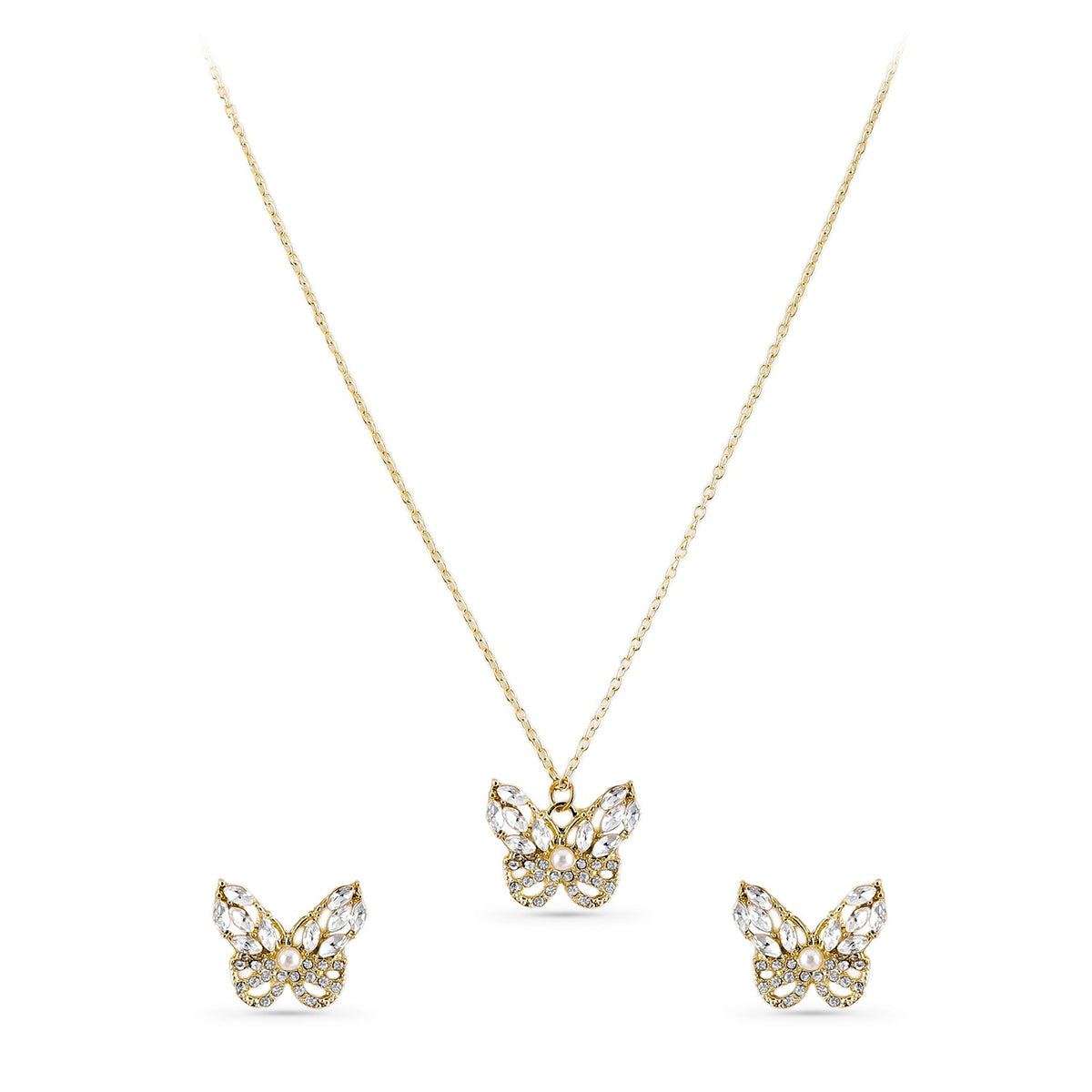 Gold Toned Butterfly Pendant Set フリーサイズ