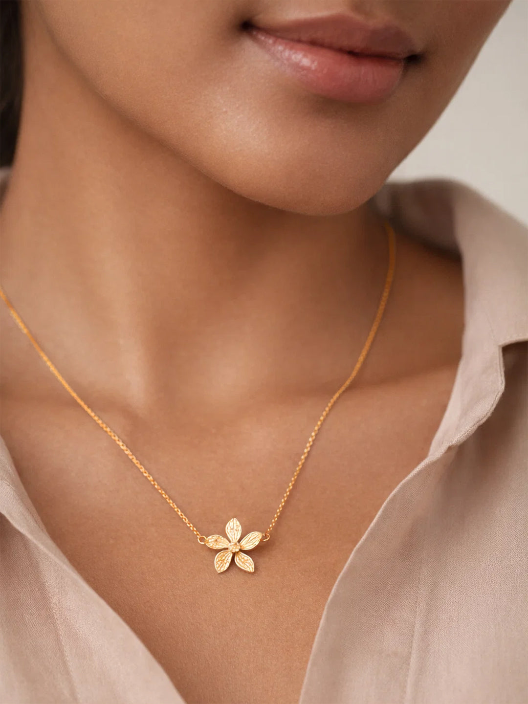 Demi Fine 18K Gold Plated Stainless steel Floral Pendant Chain Necklace Length - 20.3 cm