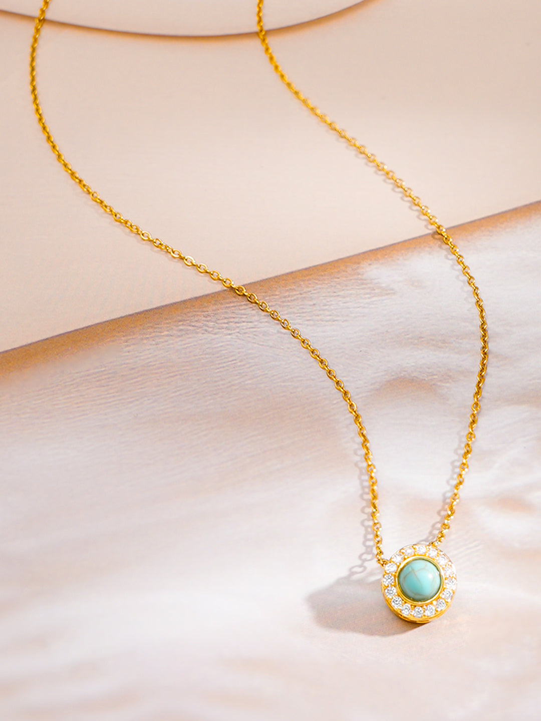 Demi Fine 18K Gold Plated Stainless steel Chain Turquoise Blue Pendant Necklace Length - 22.5 cm
